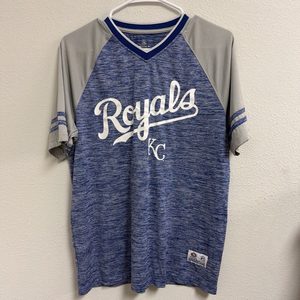 MLB Kansas City Royals Spell Out T-Shirt Adult M Blue Gray Stitches